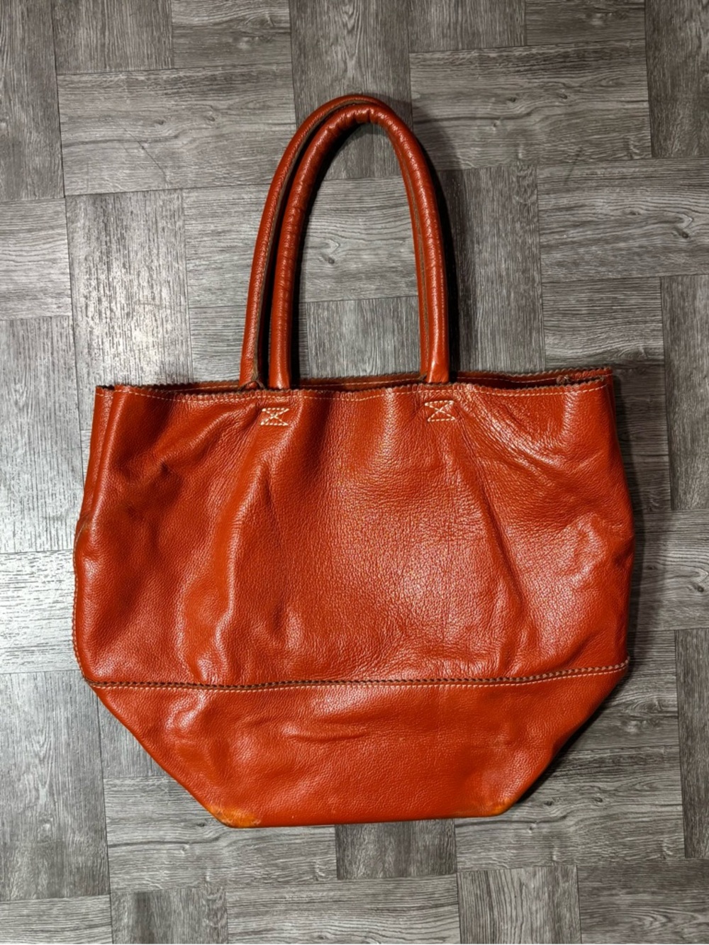 Crate & Barrel Leather Orange Tote